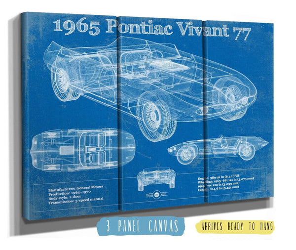 36" x 24" / 3 Panel Canvas Wrap Cutler West 1965 Pontiac Vivant 77 Vintage Blueprint Auto Print