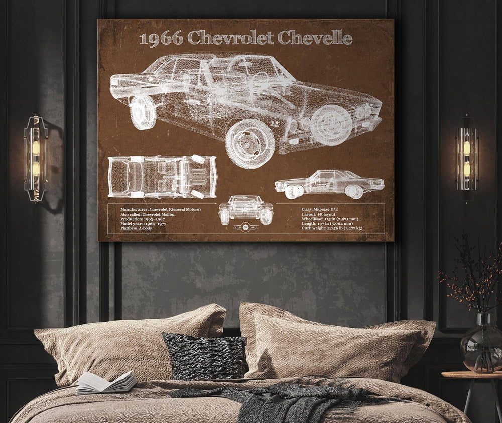 14" x 11" / Stretched Canvas Wrap Cutler West 1966 Chevelle Chevelle (Malibu) SS-396 Hardtop Coupe Original Blueprint Art