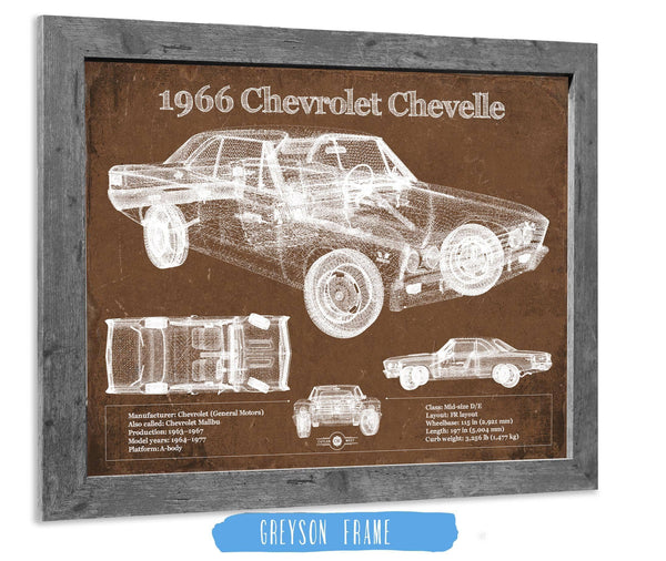 14" x 11" / Greyson Frame Cutler West 1966 Chevelle Chevelle (Malibu) SS-396 Hardtop Coupe Original Blueprint Art