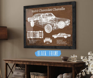 20" x 16" / Black Frame Cutler West 1966 Chevelle Chevelle (Malibu) SS-396 Hardtop Coupe Original Blueprint Art