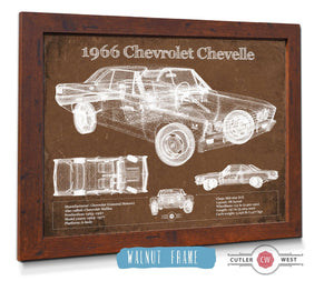 20" x 16" / Walnut Frame Cutler West 1966 Chevelle Chevelle (Malibu) SS-396 Hardtop Coupe Original Blueprint Art