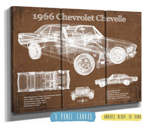 36" x 24" / 3 Panel Canvas Wrap Cutler West 1966 Chevelle Chevelle (Malibu) SS-396 Hardtop Coupe Original Blueprint Art