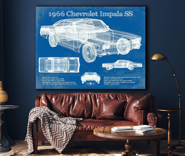 Cutler West 1966 Chevrolet Impala SS Blueprint Vintage Auto Print