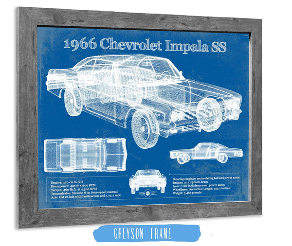 14" x 11" / Greyson Frame Cutler West 1966 Chevrolet Impala SS Blueprint Vintage Auto Print