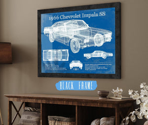 20" x 16" / Black Frame Cutler West 1966 Chevrolet Impala SS Blueprint Vintage Auto Print