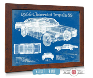 20" x 16" / Walnut Frame Cutler West 1966 Chevrolet Impala SS Blueprint Vintage Auto Print