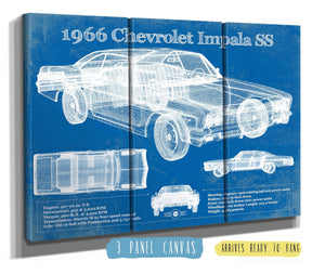 36" x 24" / 3 Panel Canvas Wrap Cutler West 1966 Chevrolet Impala SS Blueprint Vintage Auto Print