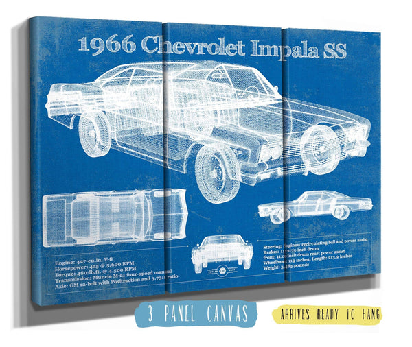 36" x 24" / 3 Panel Canvas Wrap Cutler West 1966 Chevrolet Impala SS Blueprint Vintage Auto Print