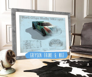 14" x 11" / Greyson Frame & Mat Cutler West 1966 Ford GT40 Shelby MK2 Sports Car Print