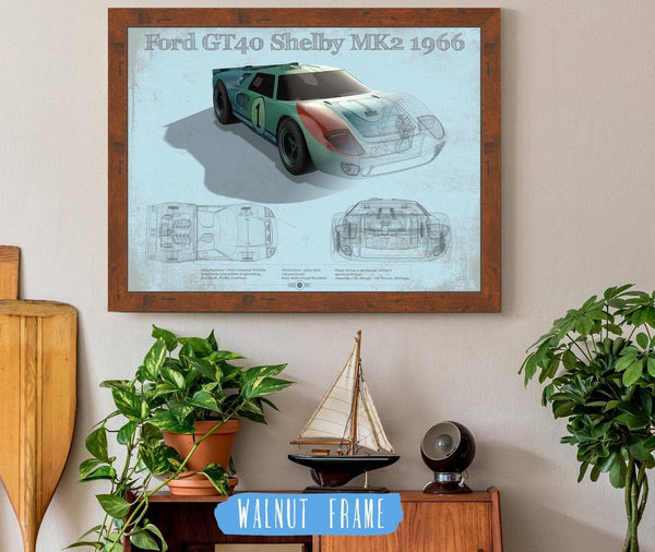 20" x 16" / Walnut Frame Cutler West 1966 Ford GT40 Shelby MK2 Sports Car Print