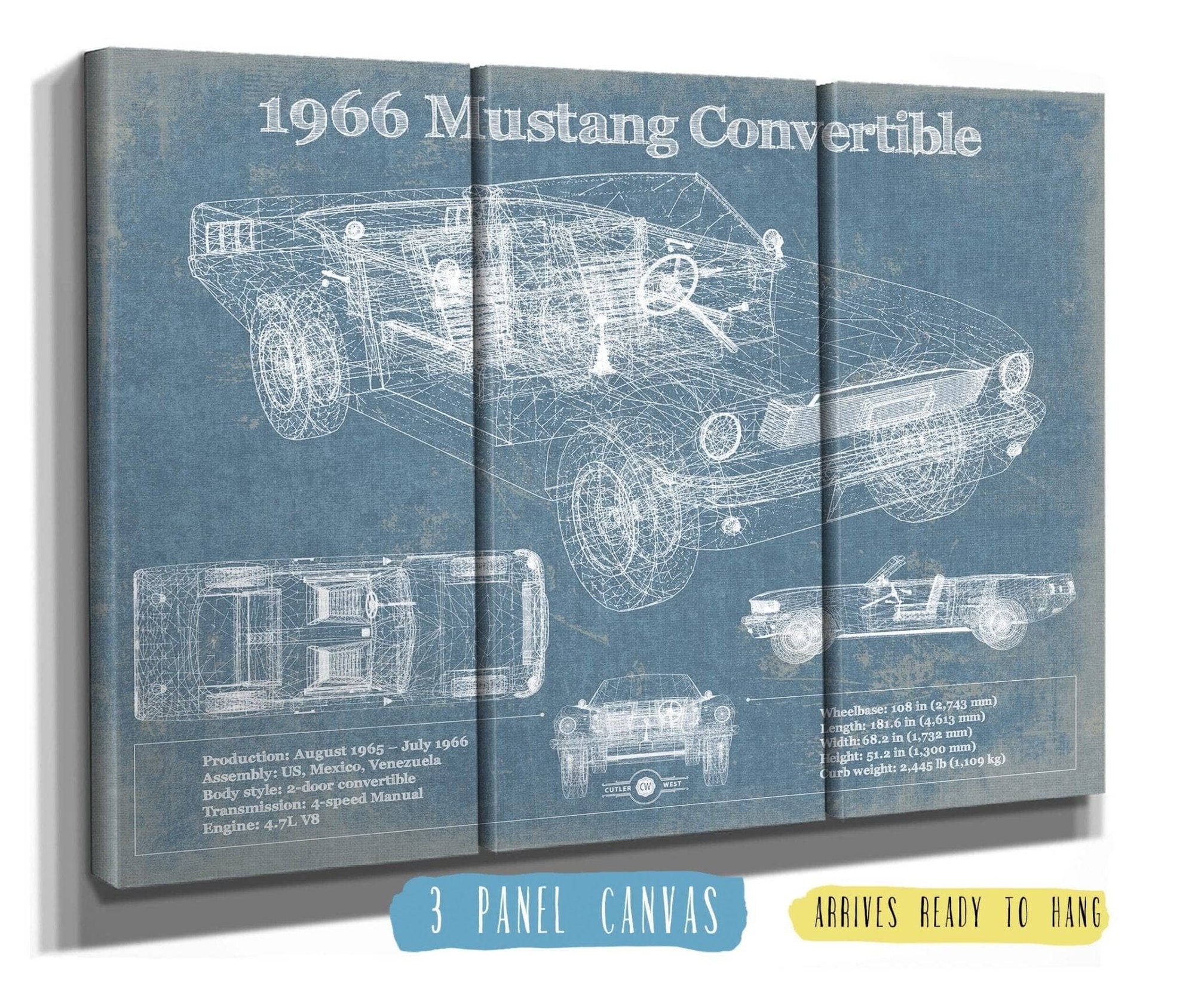 Cutler West Ford Collection 48" x 32" / 3 Panel Canvas Wrap Ford Mustang 1966 Original Blueprint Art 93331131685390