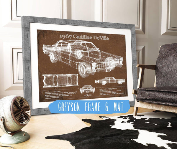 14" x 11" / Greyson Frame & Mat Cutler West 1967 Cadillac DeVille Blueprint Vintage Auto Print