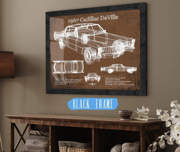 20" x 16" / Black Frame Cutler West 1967 Cadillac DeVille Blueprint Vintage Auto Print