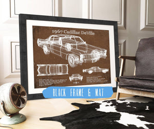 20" x 16" / Black Frame & Mat Cutler West 1967 Cadillac DeVille Blueprint Vintage Auto Print