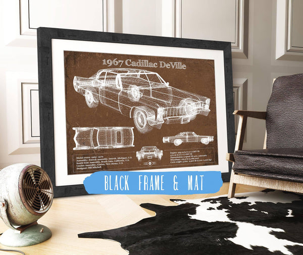 20" x 16" / Black Frame & Mat Cutler West 1967 Cadillac DeVille Blueprint Vintage Auto Print