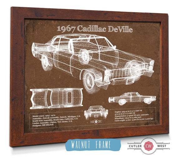 20" x 16" / Walnut Frame Cutler West 1967 Cadillac DeVille Blueprint Vintage Auto Print