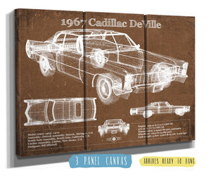 36" x 24" / 3 Panel Canvas Wrap Cutler West 1967 Cadillac DeVille Blueprint Vintage Auto Print