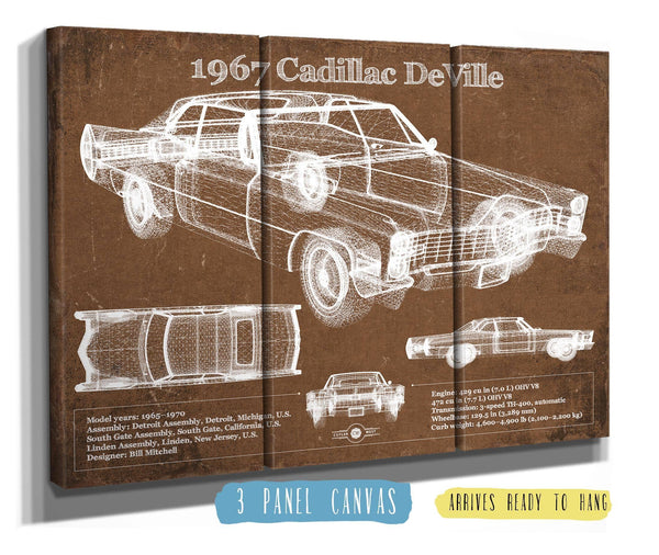 36" x 24" / 3 Panel Canvas Wrap Cutler West 1967 Cadillac DeVille Blueprint Vintage Auto Print