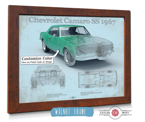 20" x 16" / Walnut Frame Cutler West 1967 Camaro SS 1967 Original Vintage Car Print