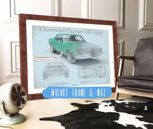 20" x 16" / Walnut Frame & Mat Cutler West 1967 Camaro SS 1967 Original Vintage Car Print