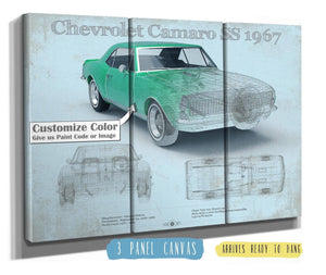36" x 24" / 3 Panel Canvas Wrap Cutler West 1967 Camaro SS 1967 Original Vintage Car Print