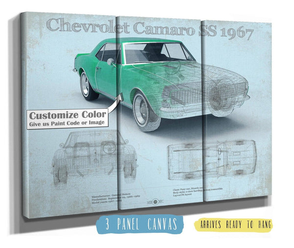 36" x 24" / 3 Panel Canvas Wrap Cutler West 1967 Camaro SS 1967 Original Vintage Car Print