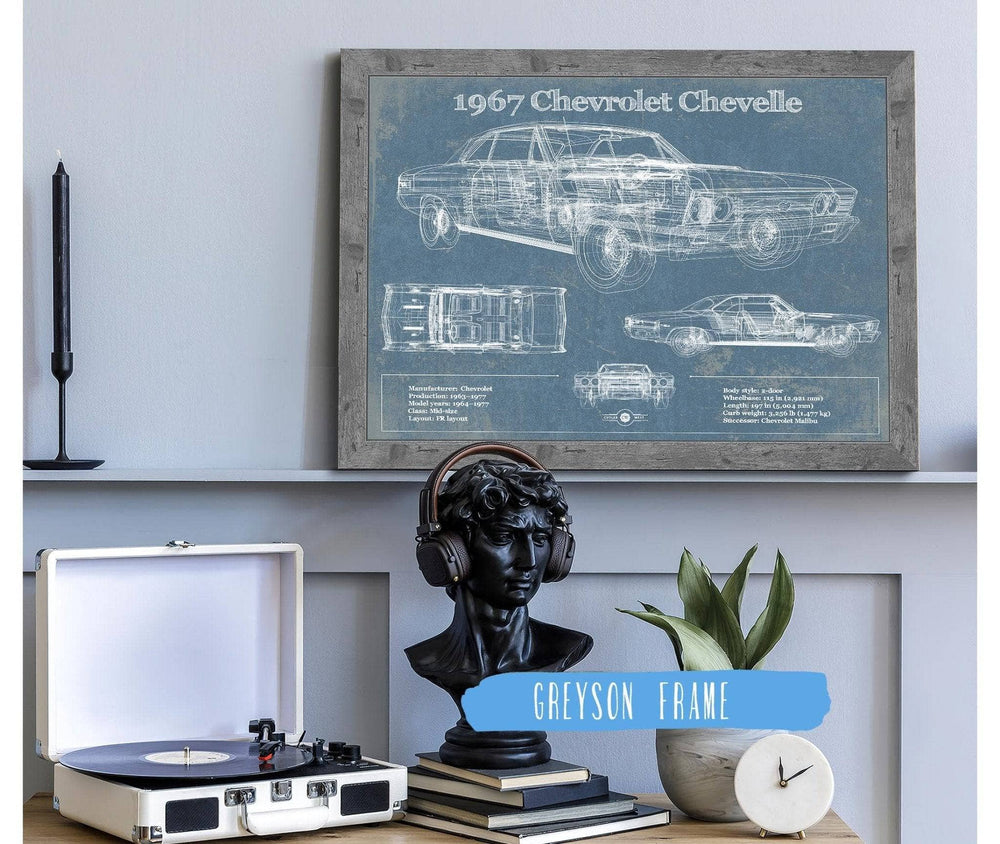 14" x 11" / Stretched Canvas Wrap Cutler West 1967 Chevrolet Chevelle Original Blueprint Art