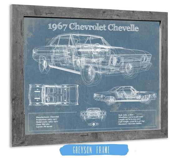 14" x 11" / Greyson Frame Cutler West 1967 Chevrolet Chevelle Original Blueprint Art
