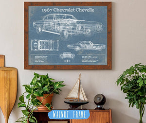 20" x 16" / Walnut Frame Cutler West 1967 Chevrolet Chevelle Original Blueprint Art