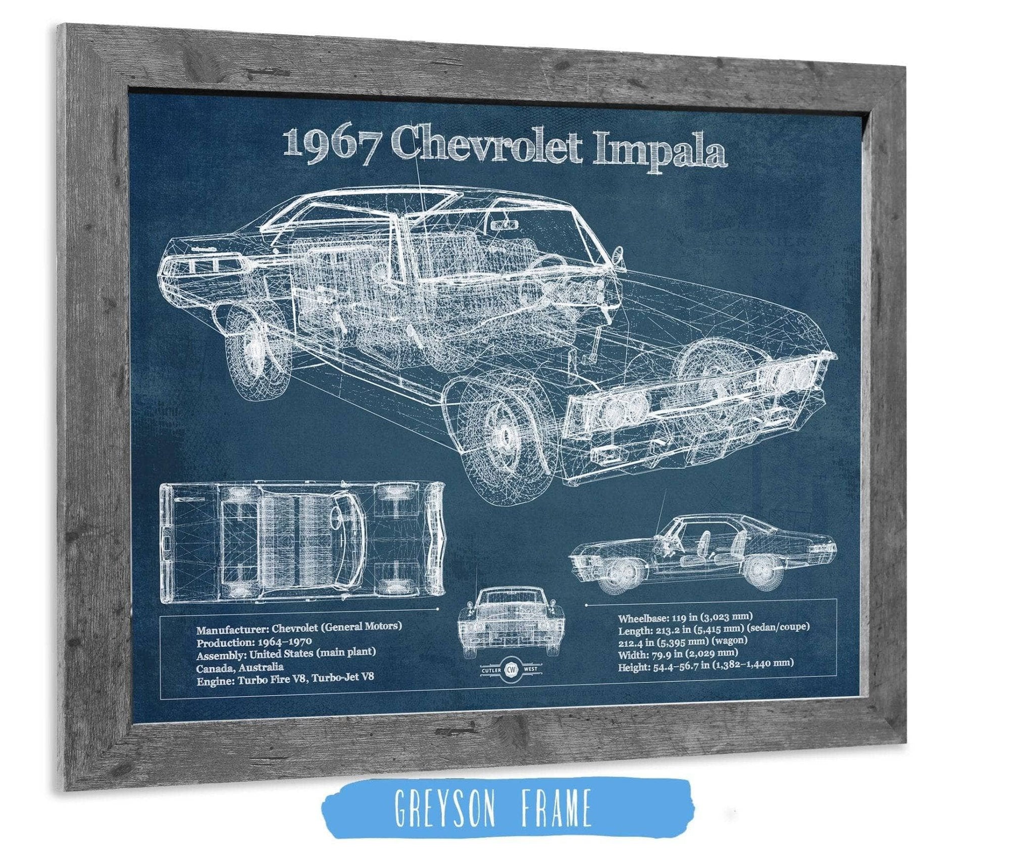 Cutler West Chevrolet Collection 1967 Chevrolet Impala Blueprint Vintage Auto Print