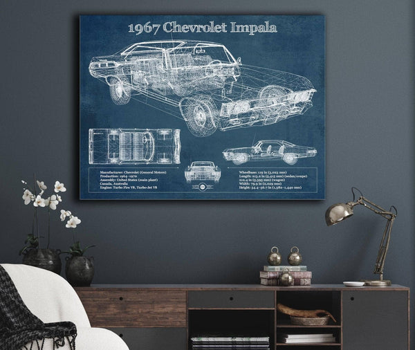 Cutler West 1967 Chevrolet Impala Blueprint Vintage Auto Print