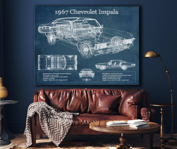 Cutler West 1967 Chevrolet Impala Blueprint Vintage Auto Print