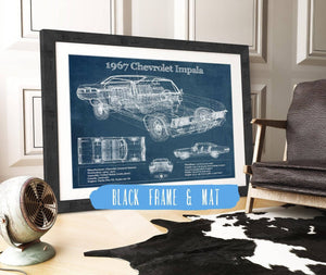 20" x 16" / Black Frame & Mat Cutler West 1967 Chevrolet Impala Blueprint Vintage Auto Print