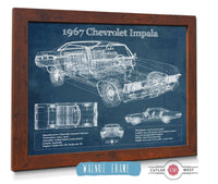 Cutler West Chevrolet Collection 14" x 11" / Walnut Frame 1967 Chevrolet Impala Blueprint Vintage Auto Print 235353054