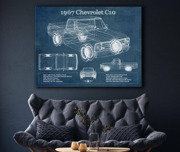 Cutler West 1967 Chevy C10 Shortbed Vintage Blueprint Truck Print