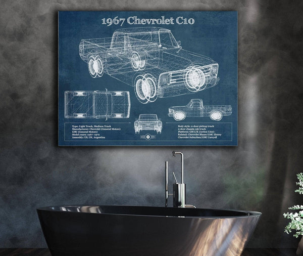 Cutler West 1967 Chevy C10 Shortbed Vintage Blueprint Truck Print