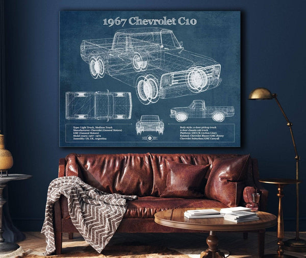 Cutler West 1967 Chevy C10 Shortbed Vintage Blueprint Truck Print