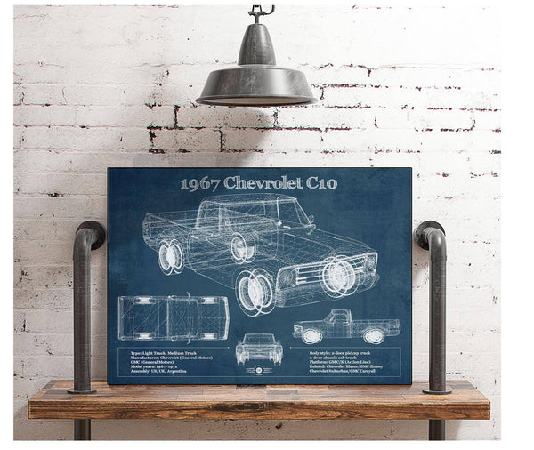 Cutler West 1967 Chevy C10 Shortbed Vintage Blueprint Truck Print