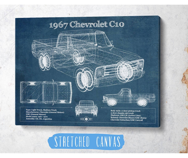 Cutler West 1967 Chevy C10 Shortbed Vintage Blueprint Truck Print