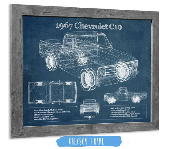 14" x 11" / Greyson Frame Cutler West 1967 Chevy C10 Shortbed Vintage Blueprint Truck Print