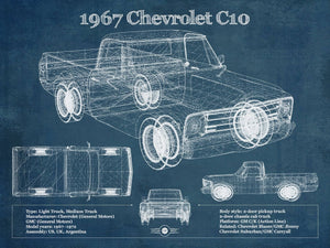 14" x 11" / Unframed Cutler West 1967 Chevy C10 Shortbed Vintage Blueprint Truck Print