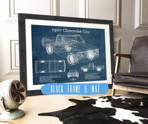 20" x 16" / Black Frame & Mat Cutler West 1967 Chevy C10 Shortbed Vintage Blueprint Truck Print