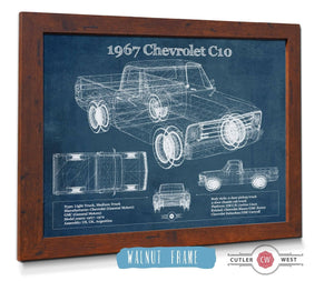 20" x 16" / Walnut Frame Cutler West 1967 Chevy C10 Shortbed Vintage Blueprint Truck Print