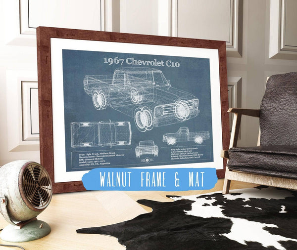 20" x 16" / Walnut Frame & Mat Cutler West 1967 Chevy C10 Shortbed Vintage Blueprint Truck Print