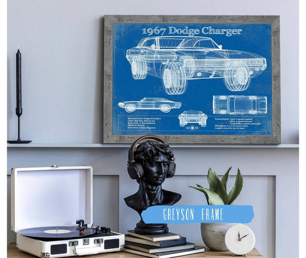 Cutler West 1967 Dodge Charger Vintage Blueprint Auto Print