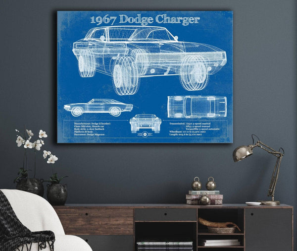 Cutler West 1967 Dodge Charger Vintage Blueprint Auto Print
