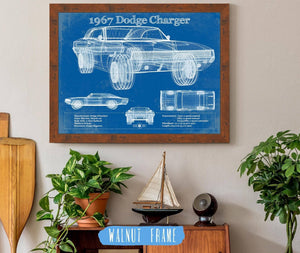 20" x 16" / Walnut Frame Cutler West 1967 Dodge Charger Vintage Blueprint Auto Print