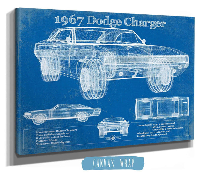 Cutler West Dodge Collection 1967 Dodge Charger Vintage Blueprint Auto Print