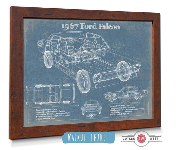 20" x 16" / Walnut Frame Cutler West 1967 Ford Falcon Coupe Blueprint Vintage Auto Print