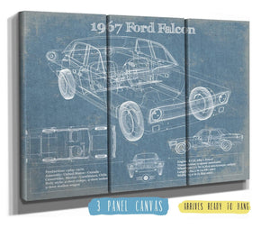 36" x 24" / 3 Panel Canvas Wrap Cutler West 1967 Ford Falcon Coupe Blueprint Vintage Auto Print